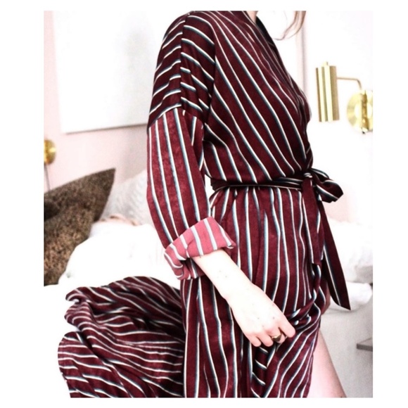 Sunday Forever Original Henry Robe Burgundy Stripe with Belt and Pockets - Picture 8 of 9